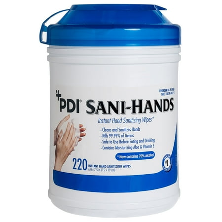 Hands Alcohol Wipes - Large Canister , Canister, 220, Wipes, 6" x 7.5", Medium Canister By PDI