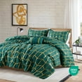 thumbnail image 5 of Regency Heights Twin/Twin XL Size Comforter Set, 3-Piece Bedding Set for All Seasons, Geometric Metallic Comforter Bed Set with Decor Pillows,Green/Gold, 5 of 7