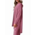 thumbnail image 2 of Women'S Two Piece Lounge Sets Matching Long Sleeve Shirts Wide Leg Pants Tracksuits Fall Clothes Pink S, 2 of 9