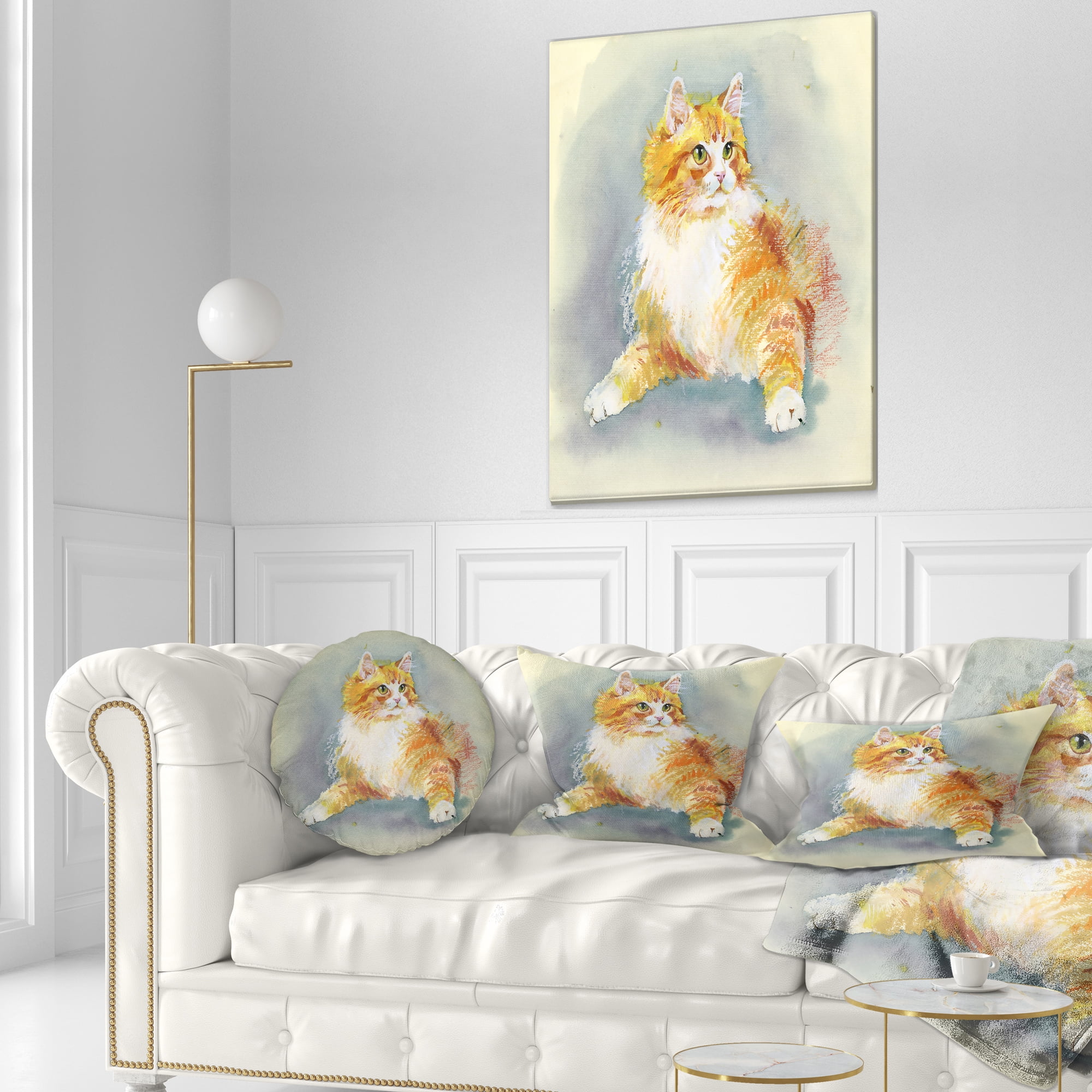 Designart Hand Drawn Watercolor Cat - Animal Throw Pillow - 12x20