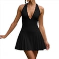 thumbnail image 3 of Vestido Mini de Mujer con Cuello Halter, Lazo y Escote en V Profundo, Sin Mangas y Espalda Descubierta, Corte A, Fluido, para Cóctel o Fiesta Negro S, 3 of 9
