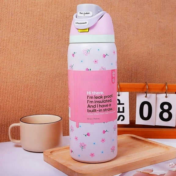 24oz/32oz Limited Edition Bottles Insulated Stainless Steel Water Bottle Picnic Prep Tulip Bouquet Luck Valentine with Straw, For Travel, Work, School, and Sports, BPA-Free