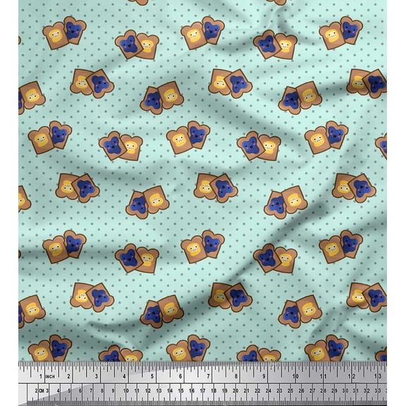 Soimoi Green Georgette Viscose Fabric Dot & Sandwich Bread Food Print Fabric by the Yard 42 Inch Wide
