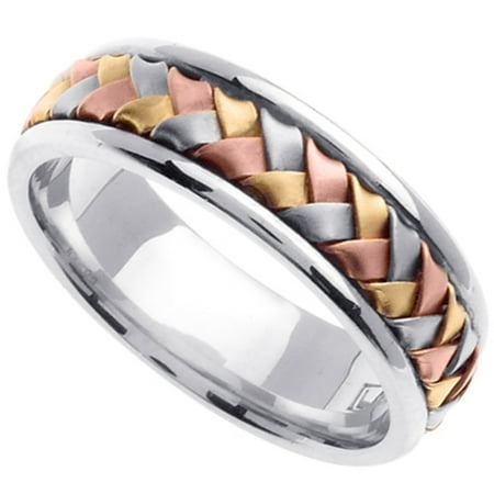 Two Tone Woven Handmade Band - Handmade Woven 14k Three-Tone Gold Band (6MM)