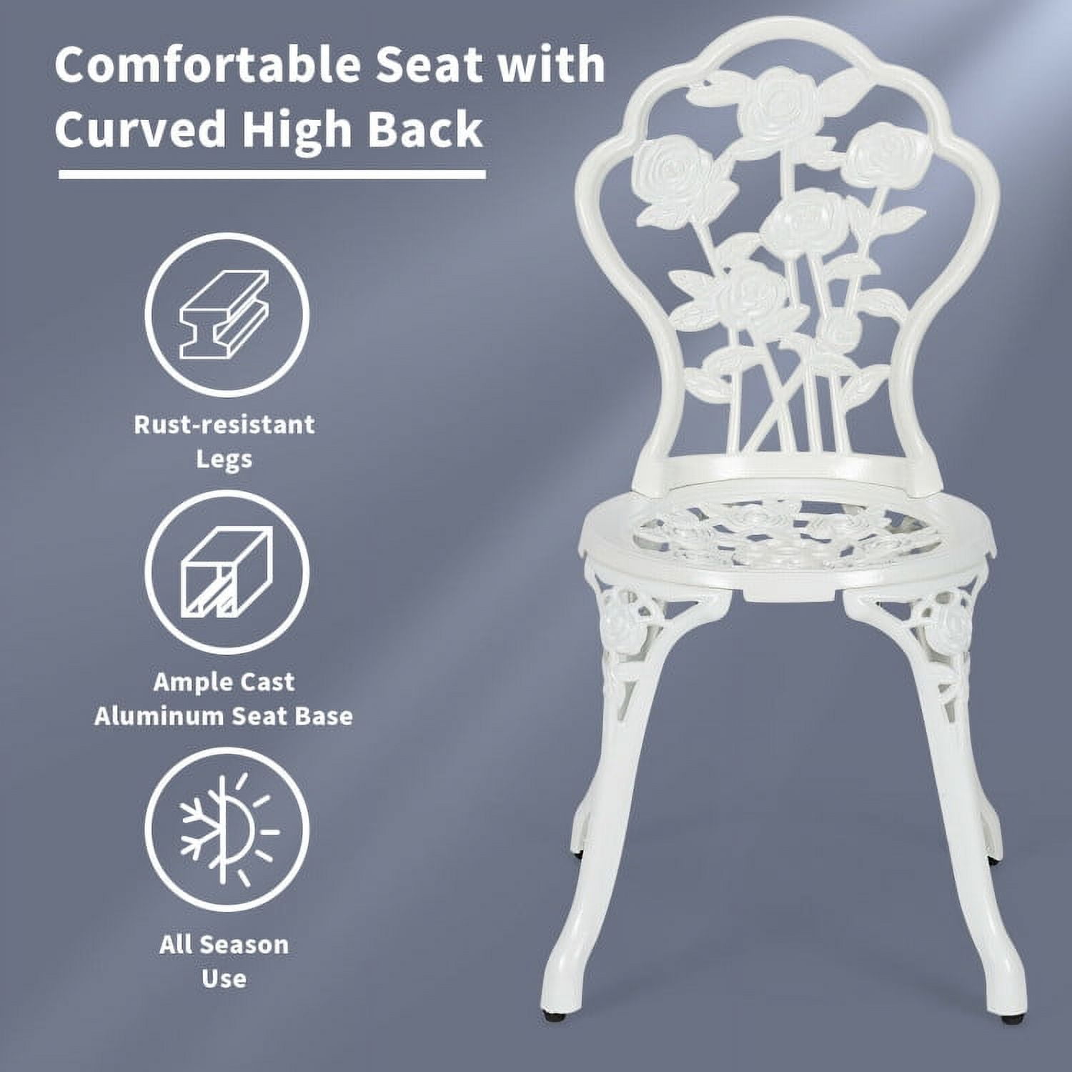 Aimee Lii Outdoor Patio Furniture Set, Cast Aluminum Patio Table Chairs Set with Rose Design, White