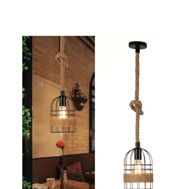 Lámpara Pared Estilo Vintage Cuerda Madera Rústica 1m E27 Xtellar cafe