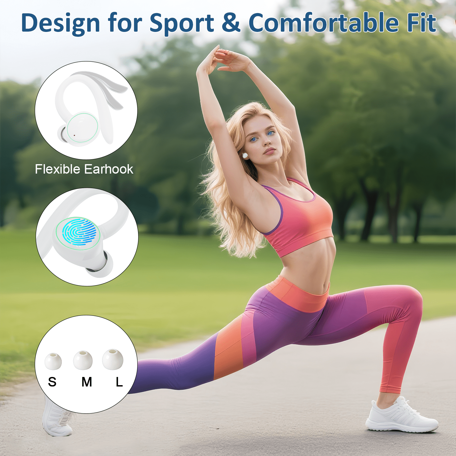 Wireless Earbuds, Bluetooth 5.4 Headphones Sports, 50H Playback Over Ear Earbuds with ENC Noise Cancelling Mic, Deep Bass Fitness Earphones Gym Running Workout with Earhooks, IP7 Waterproof Headset
