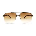 thumbnail image 1 of Mens Rectangle Double Bridge Half Rim Wood Grain Arm Mob Sunglasses Gold Brown, 1 of 4