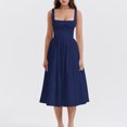 thumbnail image 3 of Vestido ajustado fruncido para mujer Sin mangas Color sólido Traje de vacaciones (Azul oscuro M) Tmvgtek Para estrenar, 3 of 8