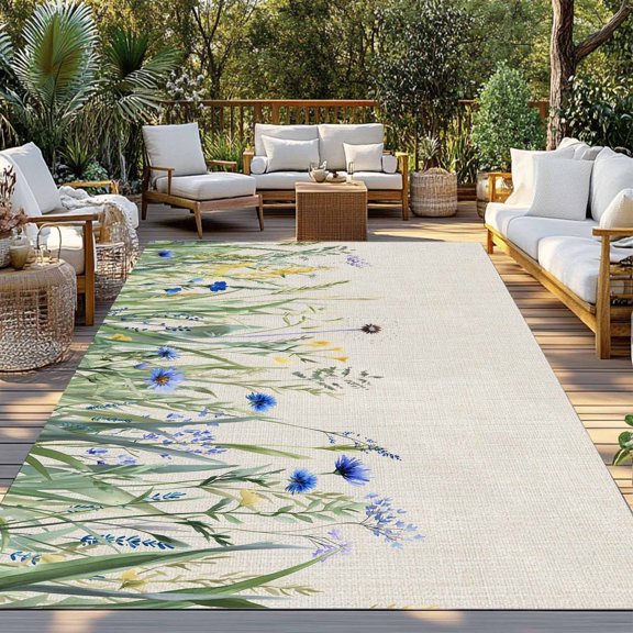 Outdoor Rug, Retro Country Plant Indoor Area Rug Outdoor Carpet RV Camping Rugs 3x5ft Farm Botanical on Linen Outside Mat for Patio Picnic Porch Deck Balcony Backyard