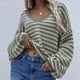 thumbnail image 4 of Suéter Holgado de Cuello Redondo, Larga, Hombros Descubiertos, Tejido Liso, para Mujer, para Otoño. Verde Oscuro M, 4 of 7
