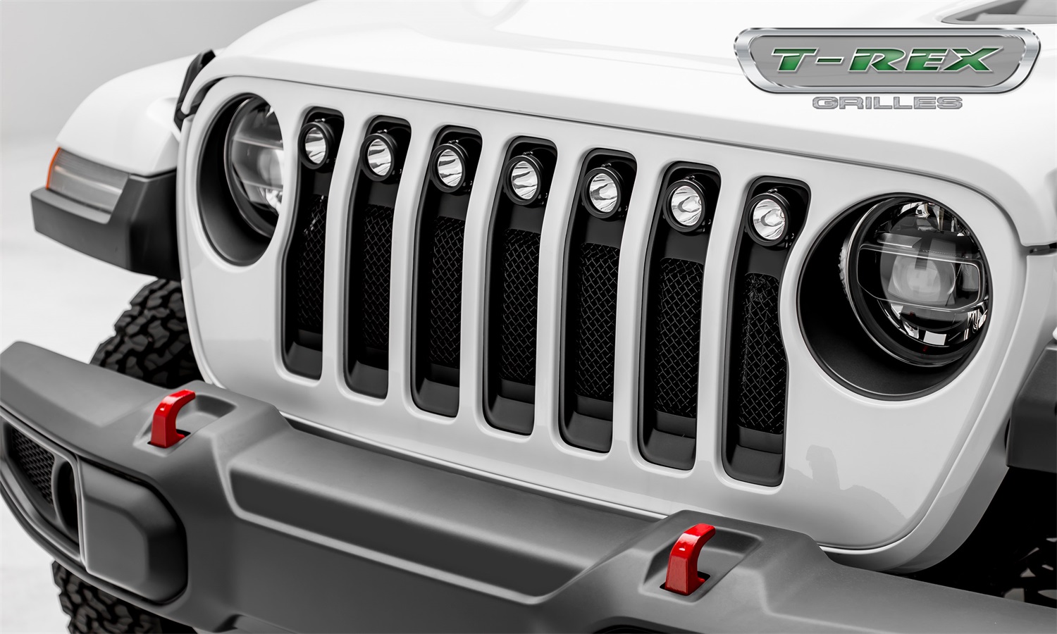T-Rex Grilles 6314941 Torch Series LED Light Grille; 7-2 in. Round LED Lights; 1 Pc.; Behind Main Grille; Insert; Black Powder Coated Mild Steel; Incl. Wire Harness; - image 3 of 7