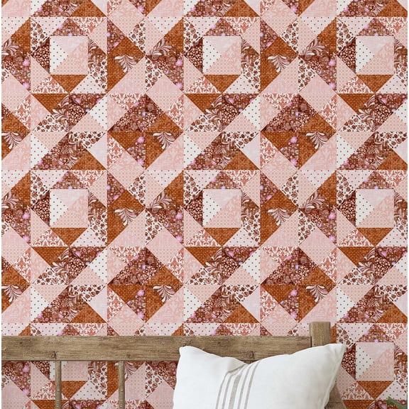 S4Sassy Peel and Stick Walls Covering, Geometric Floral Print - Asian Style Mural, Instant Walls Makeover for Bathroom, Laundry Room, Closet Interior - Self-Adhesive Wallpaper Vinyl - Brown, 25"x120"