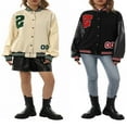 thumbnail image 2 of Women Oversized Baseball Jackets  Fashion Leather Long Sleeve Letter Embroidery Jackets, 2 of 7