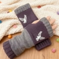 thumbnail image 2 of Gelikeya Winter Fingerless Gloves for Women Thermal Fashion Color Block Embroidery Arm Warmers for Cold Weather, Purple & One Size, 2 of 3