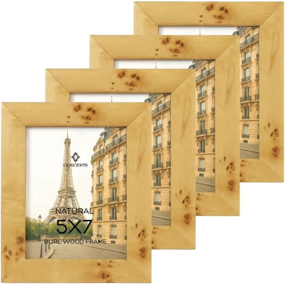 Concepts 5x7 Picture Frames, Natural Burl Wood Photo Frames, Perfect for Family & Wedding – Vertical / Horizontal (Set of 4)