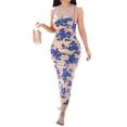 thumbnail image 1 of VISgogo Vestido sin mangas para mujer, estampado de flores, sin mangas, correa de espagueti, corte bajo, traje de verano de una pieza, S/M/L VISgogo  moda, 1 of 4