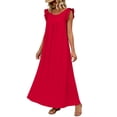 thumbnail image 6 of ClodeEU Women's Round Neck Ruffle Cap Sleeve Maxi Dress, Casual Loose Fit Dress Red,Women's Plus XL, 6 of 8