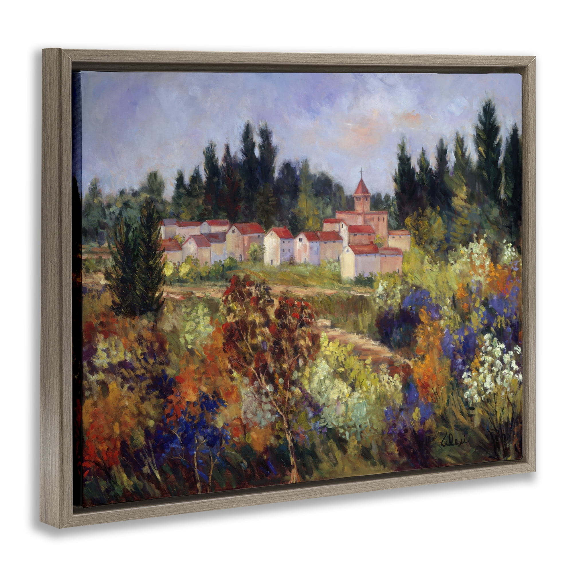 Stupell Industries Tuscan Countryside Garden Landscape & Nature Painting Brown Floater Framed Canvas Art Print Wall Art, 21 x 17