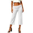 thumbnail image 6 of Fold Over Capri Pants for Women Low Rise Wide Leg Yoga Capris Summer Cute Going Out Flowy Cropped Gaucho Pants White M, 6 of 7