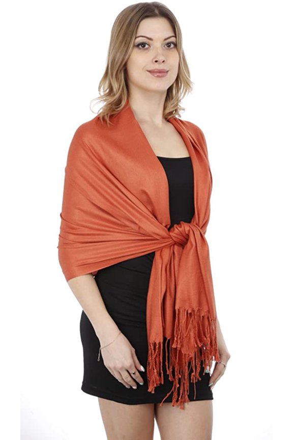 Luxurious Women's Silky Scarf Large Soft Cozy Pashmina Shawls Solid Colors Soft Pashmina Shawl Wrap Stole(Copper)