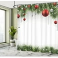 thumbnail image 3 of Christmas Shower Curtain, Classical Christmas Ornaments and Baubles Coniferous Pine Tree Twig Tinsel Print, Fabric Bathroom Set with Hooks, 69W X 84L Inches Extra Long, Green Red, by Ambesonne, 3 of 4