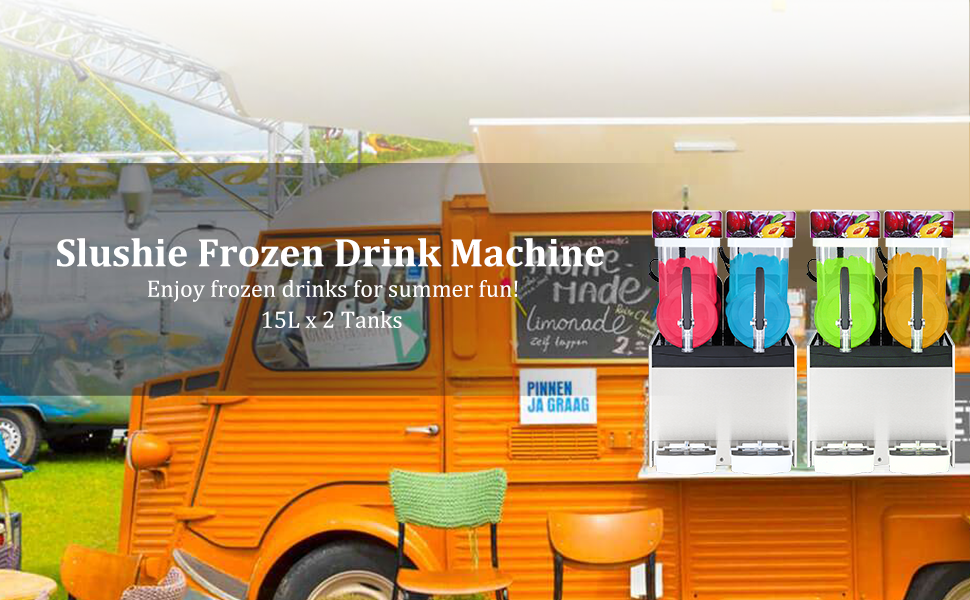 Garvee 15L×2 Commercial Slushie Machine, 700W Commercial Margarita Machine Smoothie, Self-Cleaning Stainless Steel, Large-Capacity Dual-Flavor Operation for Events & Catering, White