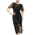 thumbnail image 1 of Robes d'Été pour Femmes Flapper Années 1920 Col en Dentelle Super Rugissant Années 20 avec Manches Harlem Soirée Grande Taille Robe Argent L, 1 of 4