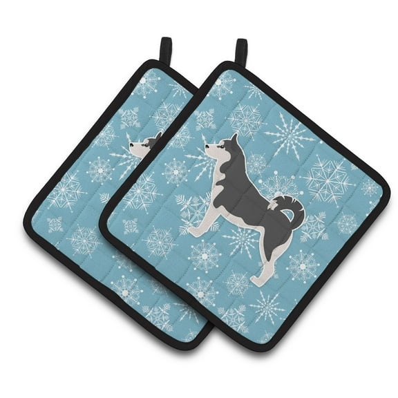 Winter Snowflake Siberian Husky Pair of Pot Holders