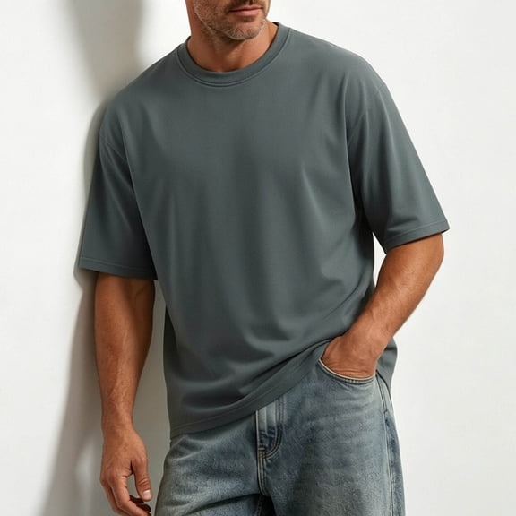 Qiyinn Men's Heavy Weight Crew Neck T-Shirt Mens Premium Cotton Tee