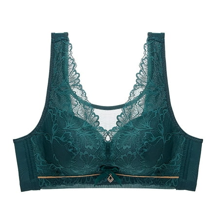Audhol Bras for Women New Lace Sexy Adjustable Care Gathered Skin Friendly Underwear Feel Soft Sponge Vest Bra No Underwire Seamless Push Up Everyday Bras Army Green 38