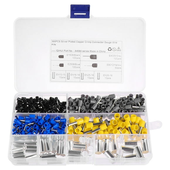 KAKOWELY 390Pcs Crimp Connector Sleeves Copper Wire Ferrules for Professional Users