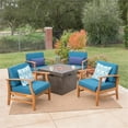 thumbnail image 2 of Noble House Kourtney 5 Piece Outdoor Acacia Wood Chair and Firepit Set in Blue, 2 of 16