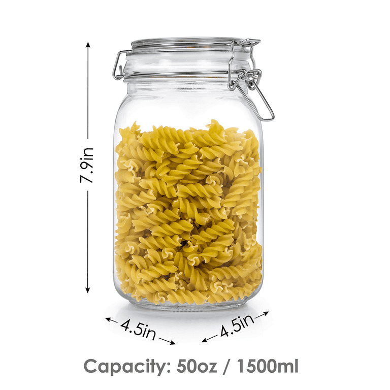 50oz Airtight Glass Jars with Lids, Chefstory 3 Pcs Food Storage Canister, Square Mason Jar Containers, Size: 4.5L x 4.5W x 7.9H, Clear