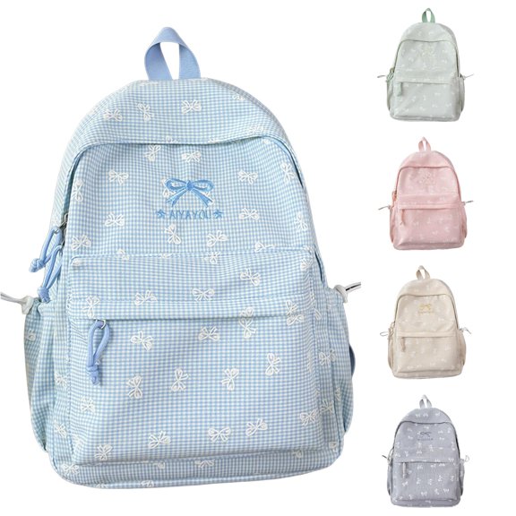 FYDUU Plaid Backpack for Girls Cute Bow School Bag Checkered Backpacks for Middle School Stylish Bookbag Lightweight Casual Daypack