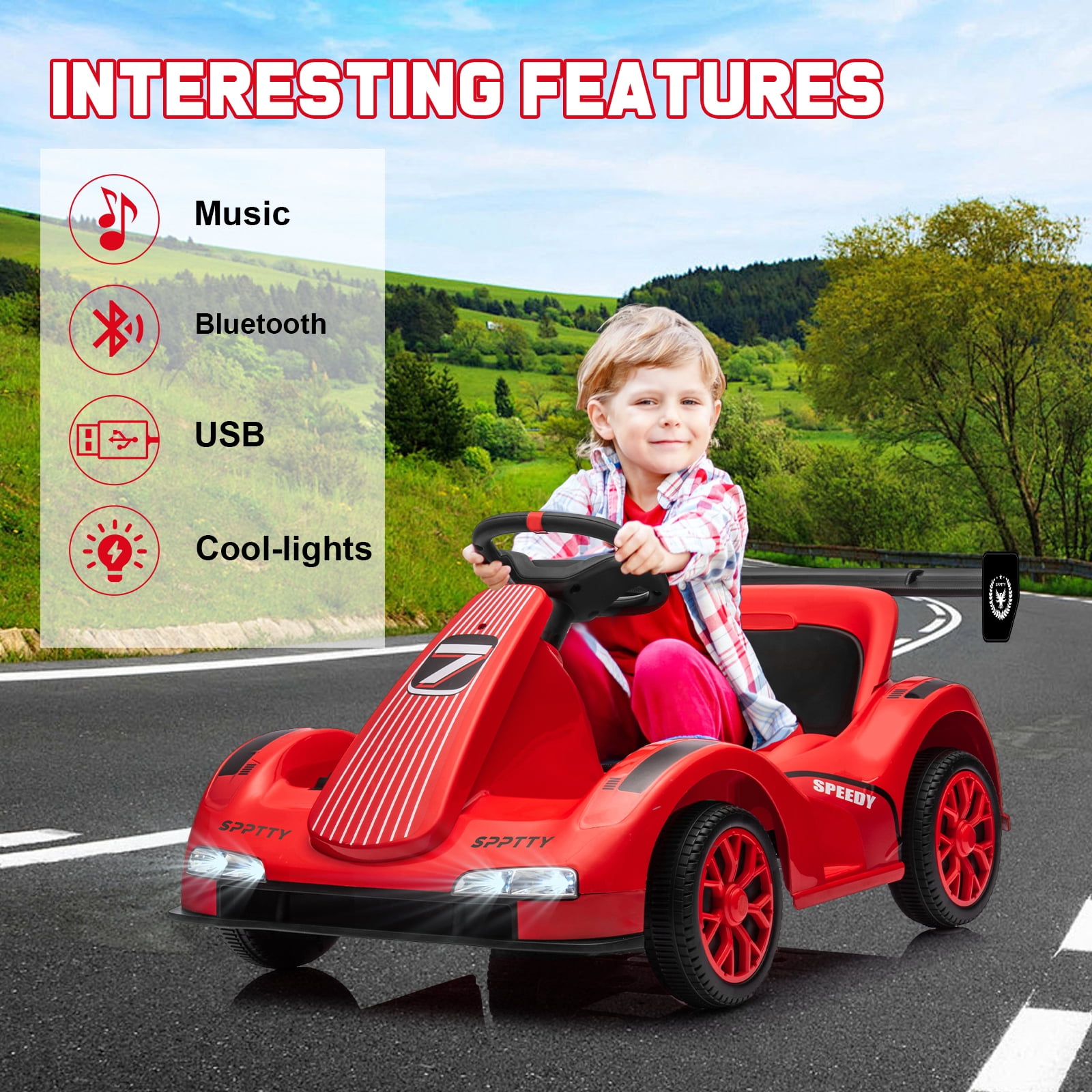 12V Electric Car Go Kart for Kids, Ride on Cars with Remote Control for Boys Girls,Children Vehicle Toy Gift