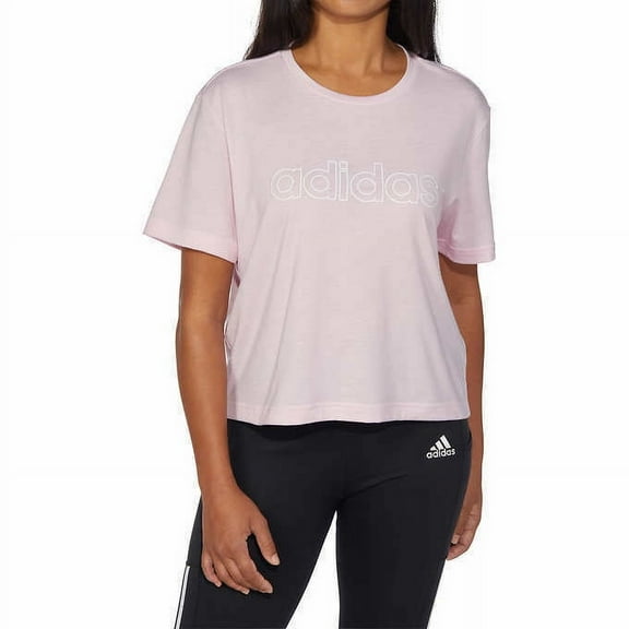 adidas Ladies' Primegreen Aeroready Logo Crop Tee4 (Small, Pink)
