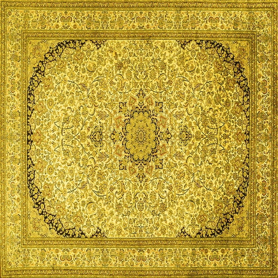 Ahgly Company Indoor Square Medallion Yellow Traditional Area Rugs, 4' Square