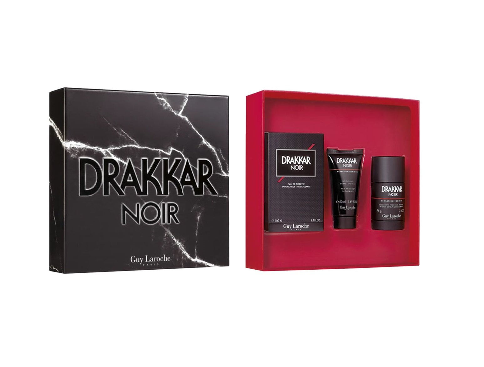 Guy Laroche Drakkar Noir Cologne - 3 Pc Gift Set with 3.4oz EDT