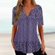 thumbnail image 1 of Puntoco 2024, tops de moda de verano para mujer, camisetas holgadas de manga corta con cuello en V informales con estampado a la moda para mujer, 1 of 6
