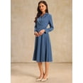 thumbnail image 3 of DARING DIVA Wrap A-Line Pleated Midi Long Sleev Dress XL Blue, 3 of 6