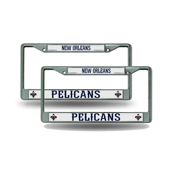 New Orleans Basketball Pelicans Chrome Metal (2) License Plate Frame Set