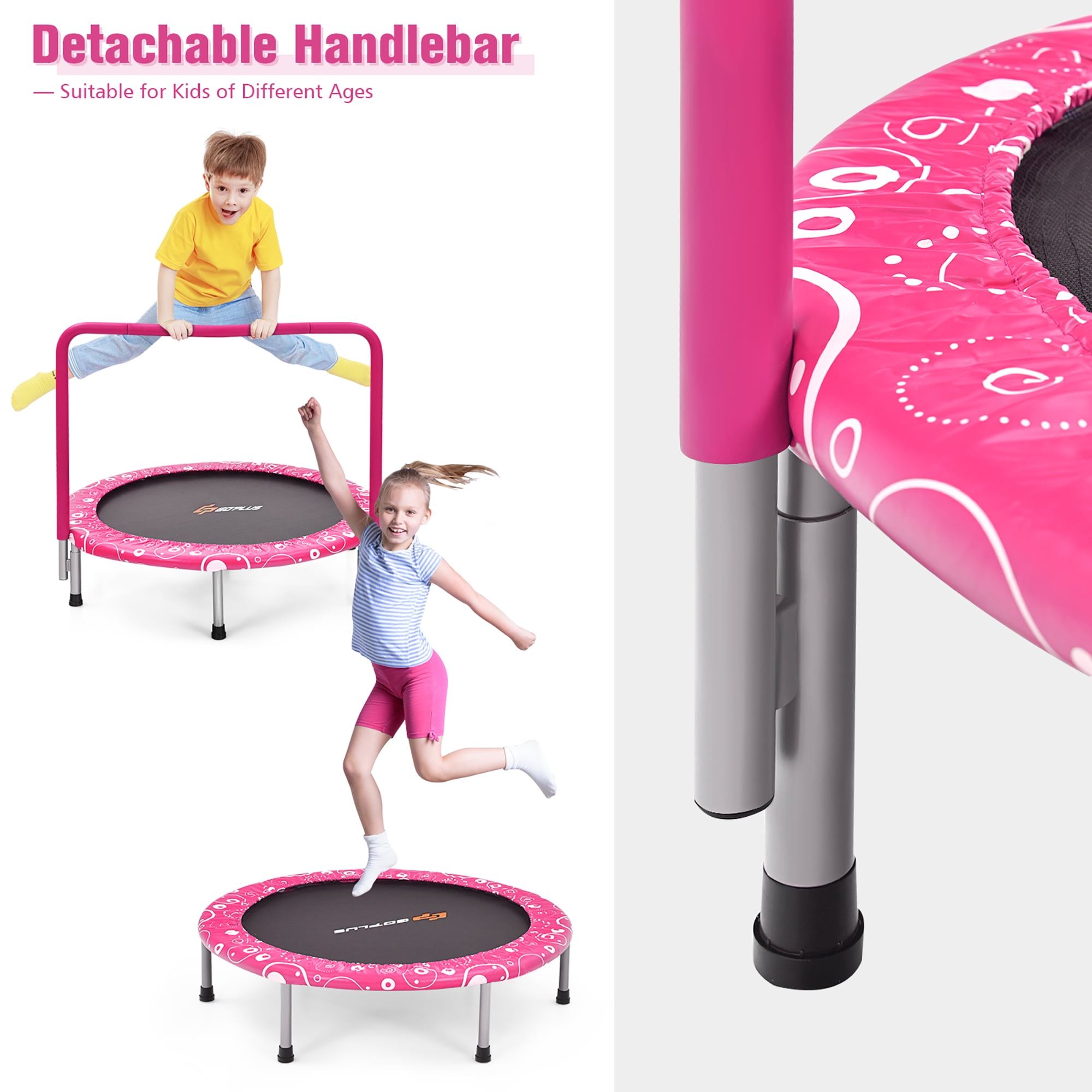 Costway Kids Trampoline Rebounder, Pink, 27.5'' x 12.5'' x 3"