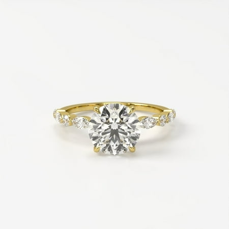 1.5 Carat Round Moissanite Vintage Engagement Ring with Marquise and Round Side Stones 14k Yellow Gold Plated Art Deco Wedding Ring