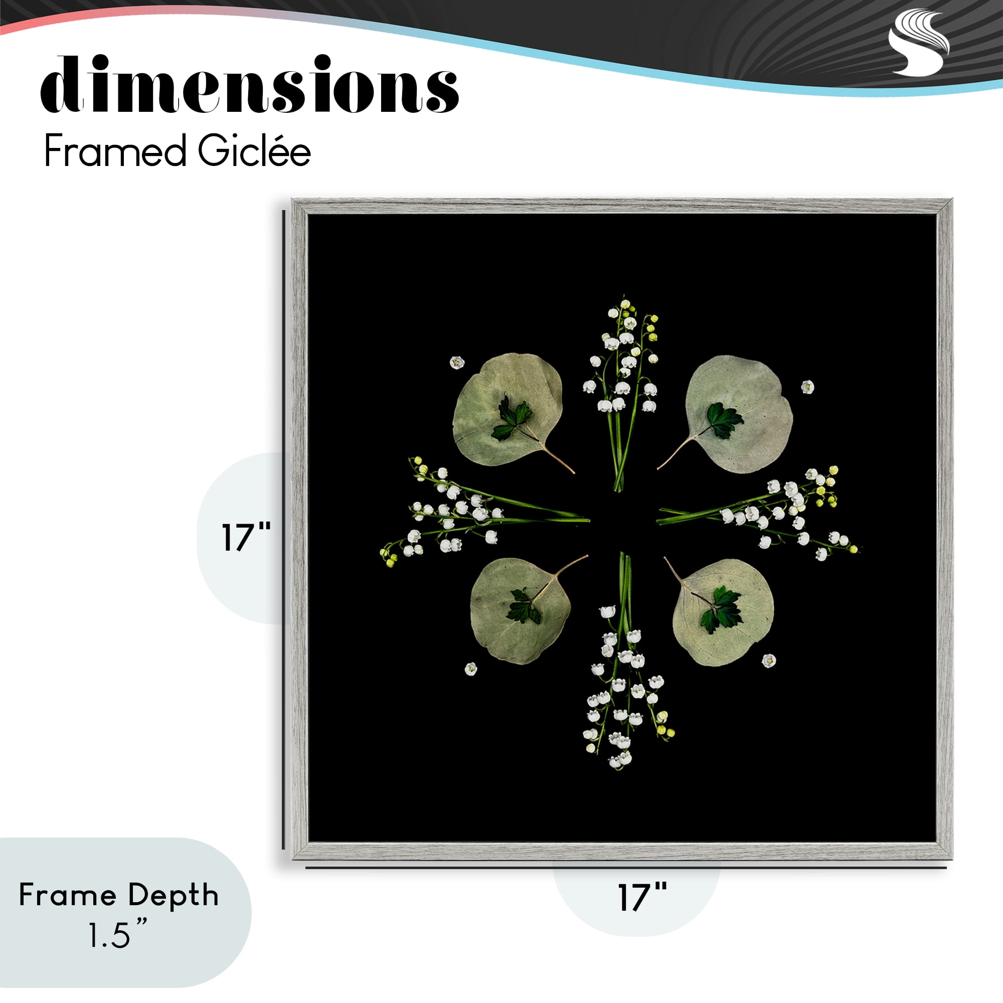 Stupell Industries Leaves & Wildflowers on Black Gray Framed Giclee Art, design by Beth Adoette