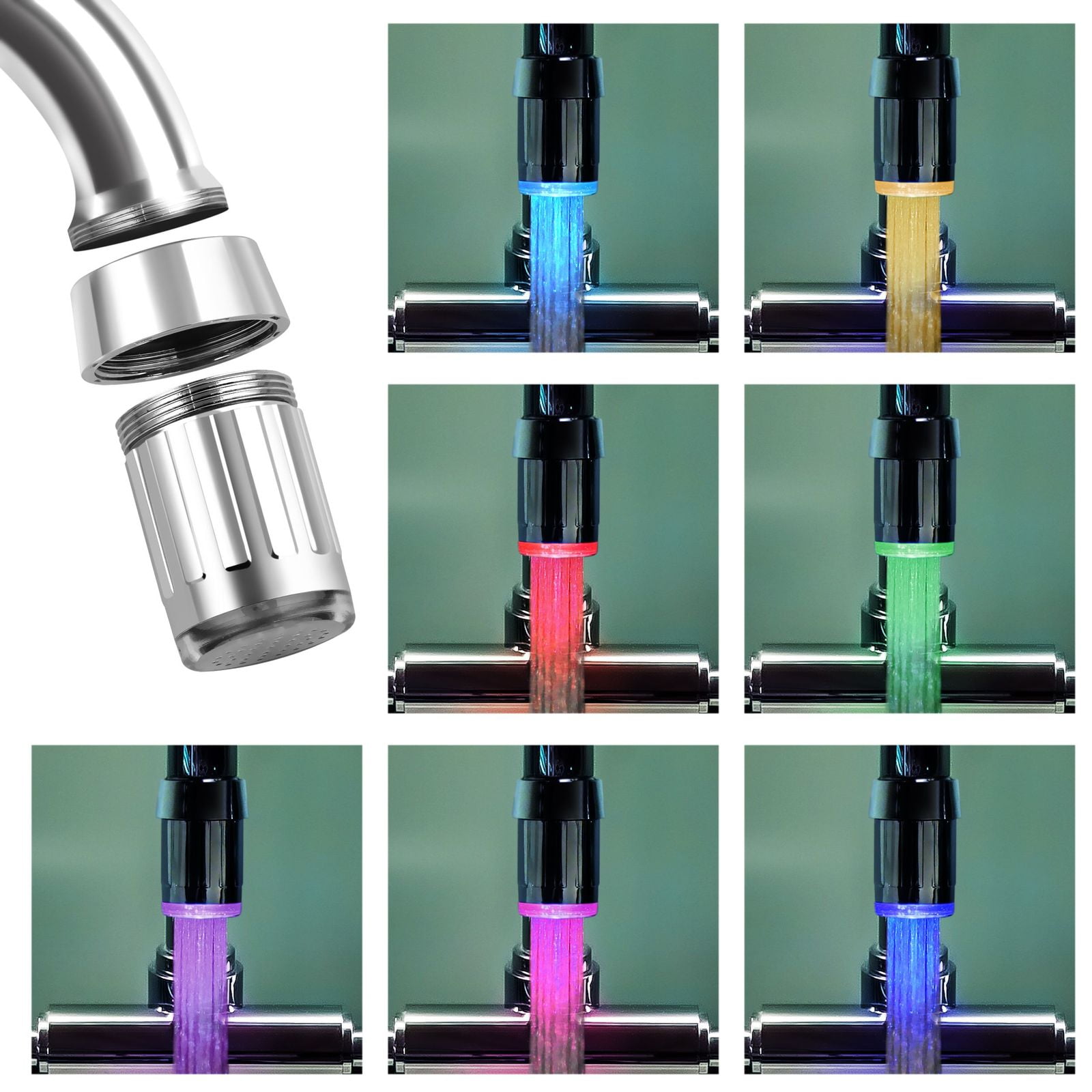 LED Water Stream Faucet Automatic 7 Colors Changing Light Shower Spout Sink Tap 