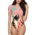 thumbnail image 2 of Fotbe Colorful Cat With Flowers Women's Crew Neck Short Sleeves Bodysuit Tops Round Neck Slim Sleeveless Soft Comfortable Basic-Small, 2 of 7