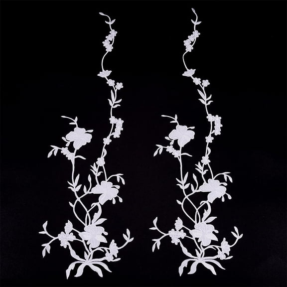 Polyester Embroidery Flower Lace Appliques with Adhesive Back Sew on Ornament Accessories White 514x165x1mm