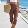 thumbnail image 5 of Capri Pants for Women High Waisted Relaxed Fit Elastic Waist Casual Capris Trousers Crop Chino Pants with Pocket Summer Cropped Pants(Coffee,L), 5 of 8