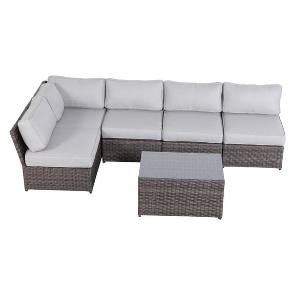 JERFIT 6-Piece Outdoor Patio Furniture Set with Coffee Table, 4-Person Seating Group with Thick Cushions, Espresso Brown All-Weather Wicker